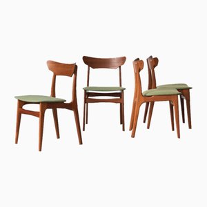 Dining Chairs with Green Seat attributed to Schiønning & Elgaard from Randers Møbelfabrik, 1960s, Set of 4