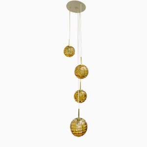 Amber and Clear Glass and Brass Cascade Ceiling Lamp from Doria Leuchten, 1970s
