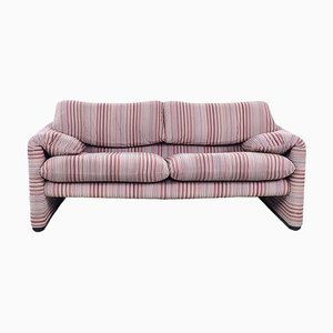 Two-Seater Sofa in Colourful Striped Velvet by Vico Magistretti for Cassina, 1990s