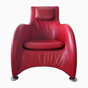 Red Leather Loge Lounge Chair by Gerard Van Den Berg for Montis, the Netherlands, 1980s