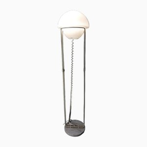 Floor Lamp in White Lacquered Iron and Opaline Glass with Marble Base from Leucos, 1960s