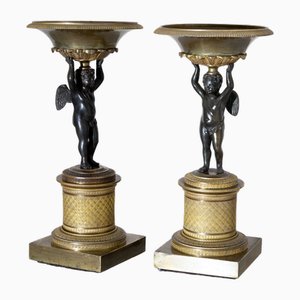 Bronze Tazzas with Winged Cherubs, 1800s, Set of 2