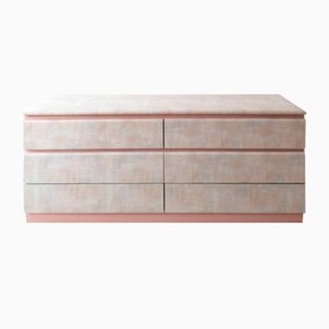 Vintage American Postmodern Pastel & Pink Watercolour Lacquer & Laminate Sideboard with Six Large Drawers, 1980s