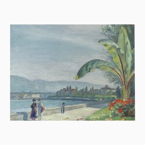 Georges Djakeli, Balade au bord du lac, Oil on Canvas, Framed