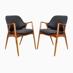 Mid-Century Swedish Leather Armchairs by Alf Svensson for Dux, 1960s, Set of 2