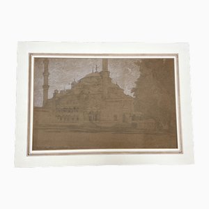 Alberto Pasini, Konstantinopel Moschee, 1860, Kreide & Bleistift auf Papier