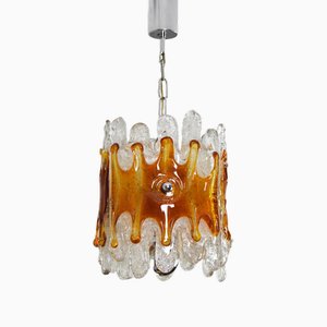 Mid-Century Italian Modern Amber and Clear Lava Murano Chandelier from Mazzega, 1960s