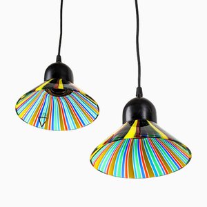 Pendant Lamps in Multicolored Murano Glass by Murano Luce, 1980s, Set of 2