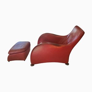 Vintage Loge Sessel aus Leder mit Fußhocker von Gerard Van Den Berg für Montis, 2er Set