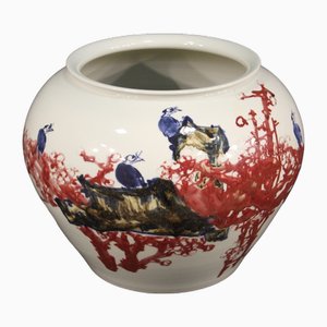 Chinese Vase in Painted Ceramic with Flowers and Animals, 2000s