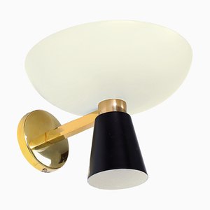 Applique da parete Diabolo in ottone bianco e nero di Stilnovo, anni '50