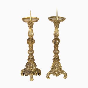 Baroque Gilded Brass Candlestick, 1880s, Set of 2