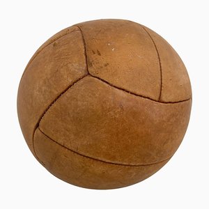 Balón medicinal vintage de cuero marrón, años 30