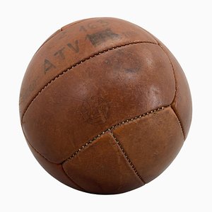 Vintage Brown Leather Medicine Ball by Gala, 1930s