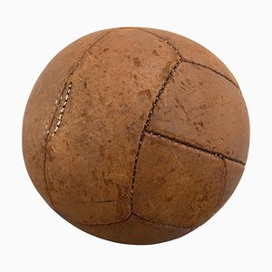 Balón medicinal vintage de cuero marrón, años 30