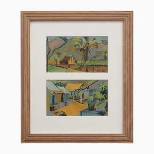 French School Artist, Views of Madagascar, 1960s, Gouache on Paper, Framed