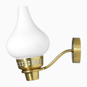 Swedish Wall Lamp in Opaline and Brass by Hans Bergström for Asea, 1960