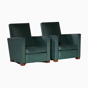 Art Deco Armchairs in Green Leatherette, 1950, Set of 2