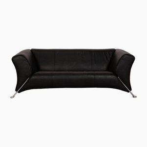 Two-Seater 322 Sofa in Black Leather by Rolf Benz