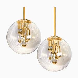 Space Age Brass and Blown Glass Lights from Doria, 1970s, Set of 2