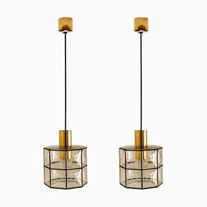 Limburg Pendant Lights in Brass and Topaz Iron Glass from Hille, 1960, Set of 2