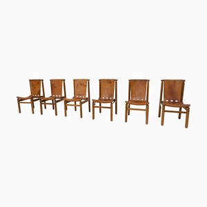 Mid-Century Modern Leather Dining Chairs attributed to Ilmari Tapiovaara for La Pe, 1950s, Set of 6