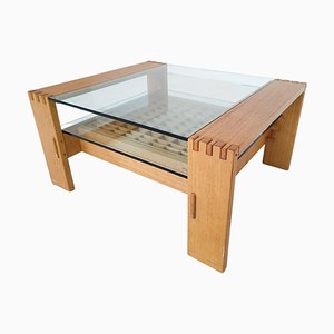 Mid-Century Modern Coffee Table in Wood and Glass attributed to Guiseppe Rivadossi, Italy, 1950s