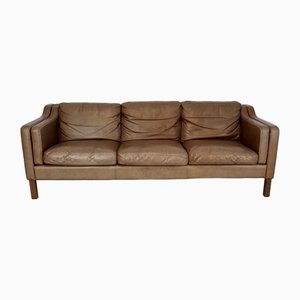 3-Seater Camel Brown Leather Sofa in the style of Mogensen, 1970s