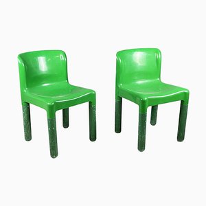 Space Age Italian Green Plastic Chairs 4875 attributed to Carlo Bartoli for Kartell, 1970s, Set of 2