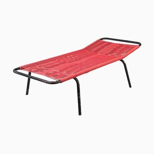 Mid-Century Italian Beach Chair in Red Scooby Plastic and Black Metal, 1960s