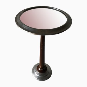 French Art Deco Round Aluminum and Wood Table with Mirror Top, 1940s