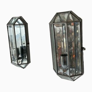German Art Deco Style Octagonal Sconces in Chrome and Glass, 1980, Set of 2