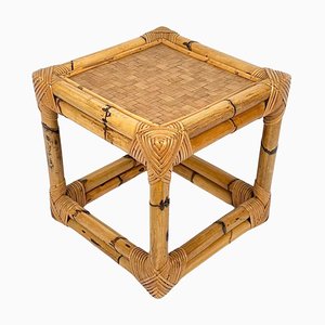 Table d'Appoint Cube Mid-Century en Bambou et Rotin, Italie, 1970s