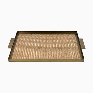 Serving Tray in Rattan and Brass from Christian Dior, 1970s