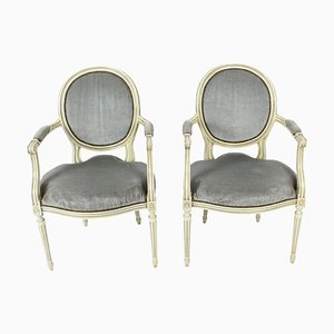 Early 20th Century Louis XVI French Revival Painted Armchairs, 1920s, Set of 2