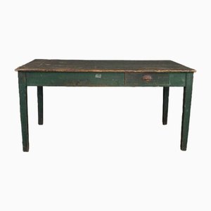 French Green Pine Wooden Farmers Dining Table