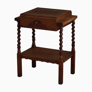 19th Century Louis XII French Sculptural Carved Oak Barley Twisted Side Table, 1890s