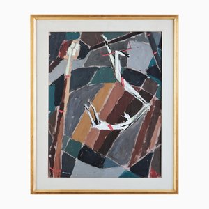 Swinging Acrobats, 1950s, Watercolor on Paper, Framed