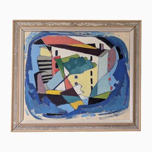 Huile sur Panneau, Maison Cubiste, 1950s, Encadré