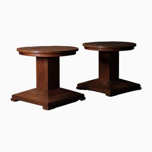 French Modern Solid Pine Pedestal Tables, 1950, Set of 2