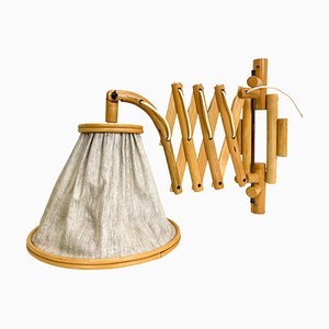 Vintage Bamboo Extendible Harmonica Scissor Wall Lamp, 1960s