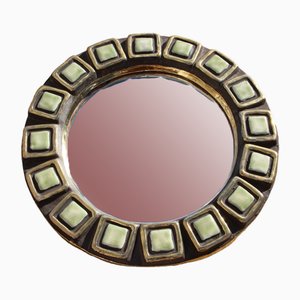 Round Ceramic Mirror By Mithé Espelt, 1950s