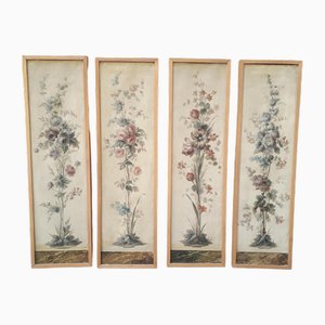 Flowers, Oil on Canvas Paintings, Set of 4, Framed