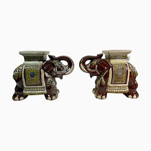 Elefantes de cerámica esmaltada, 1960. Juego de 2