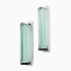 Wall Lights in Chrome with Glass Slats from Fontana Arte, 1940s, Set of 2
