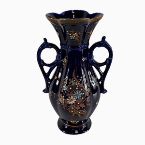 Vase aus nachtblauem Steingut von Fives Lille
