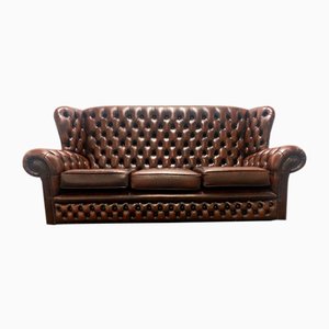 Vintage High Back Three-Seater Chesterfield Sofa in Leather