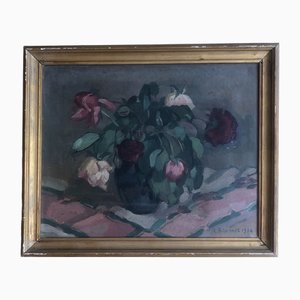 Charles Emile Brunner, Bouquet de roses fanées, 1932, Huile sur Toile, Encadrée