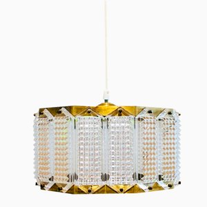 Mid-Century Scandinavian Glass and Brass Ceiling Light by Carl Fagerlund for Orrefors, 1960s