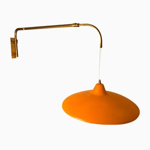 Telescopic Wall Lamp Years in Brass with Orange Lampshade, 1950s